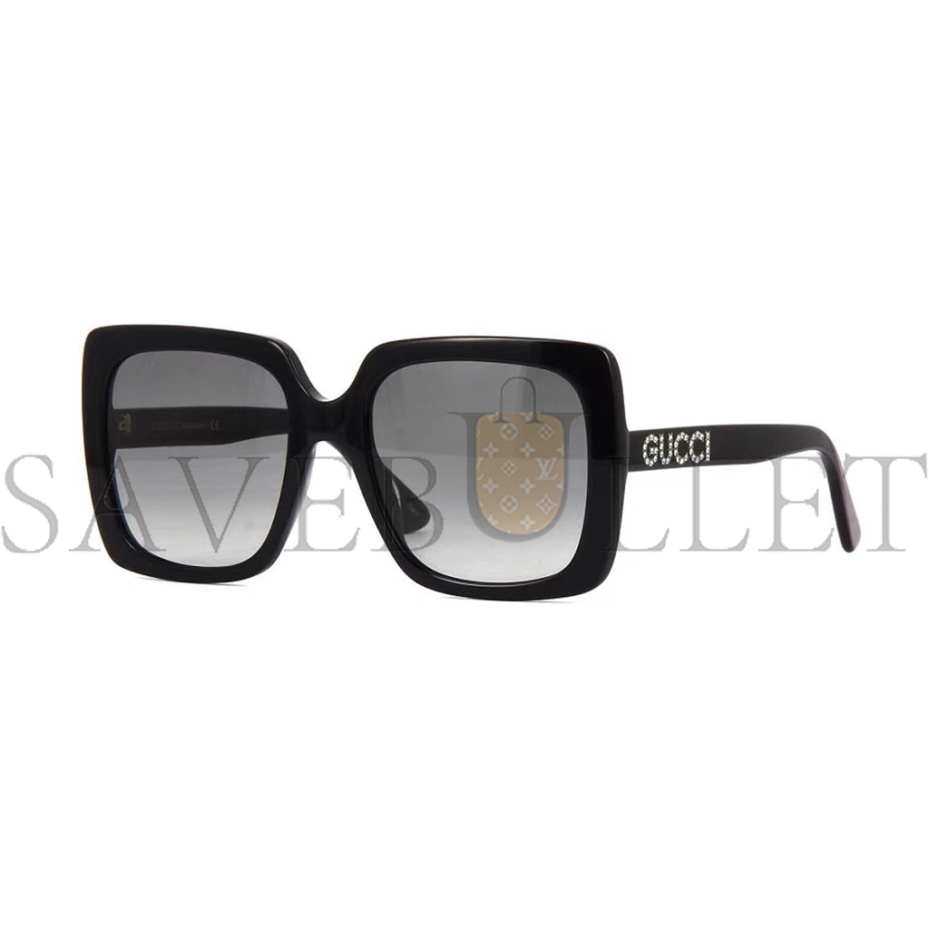 GUCCI BLACK SQUARE CRYSTAL LOGO SUNGLASSES GG0418S