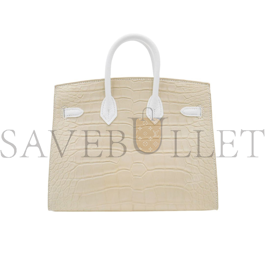 HERMÈS 20CM BIRKIN SELLIER FAUBOURG HOUSE WHITE SNOW PALLADIUM HARDWARE H0110 (20*15*11cm)