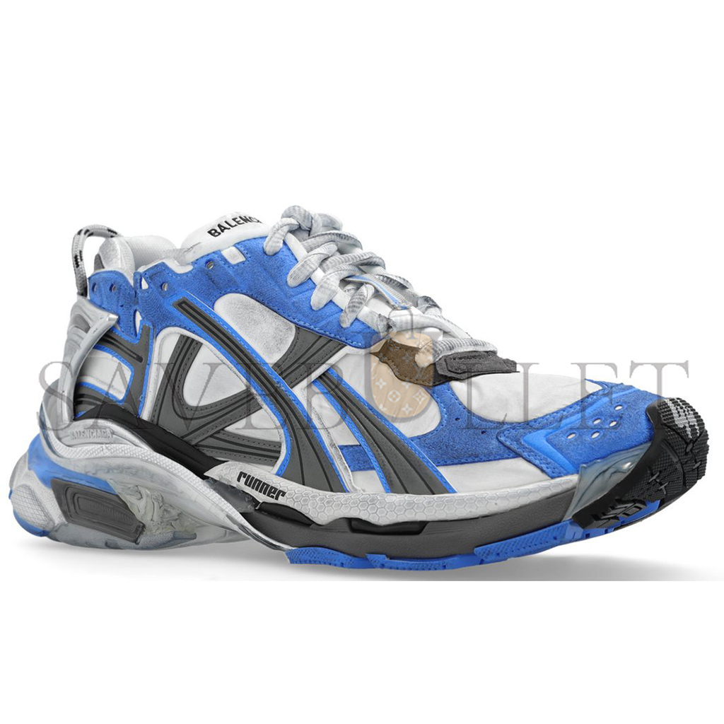 BALENCIAGA RUNNER DISTRESSED PANELLED SNEAKERS IN BLUE 772774W3RNY4912