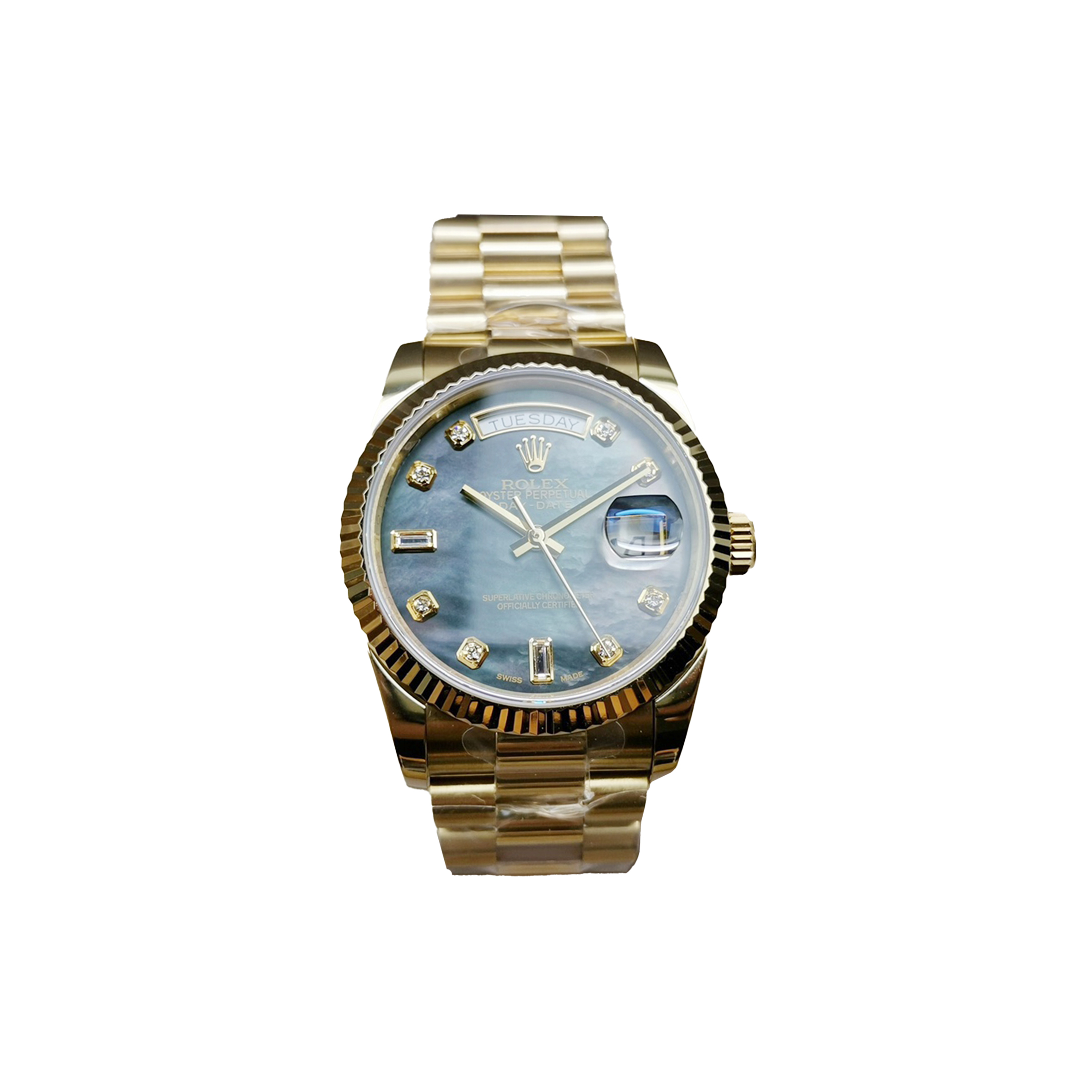 ROLEX DAY-DATE YELLOW GOLD DARK DIAMOND DIAL WATCH 118238