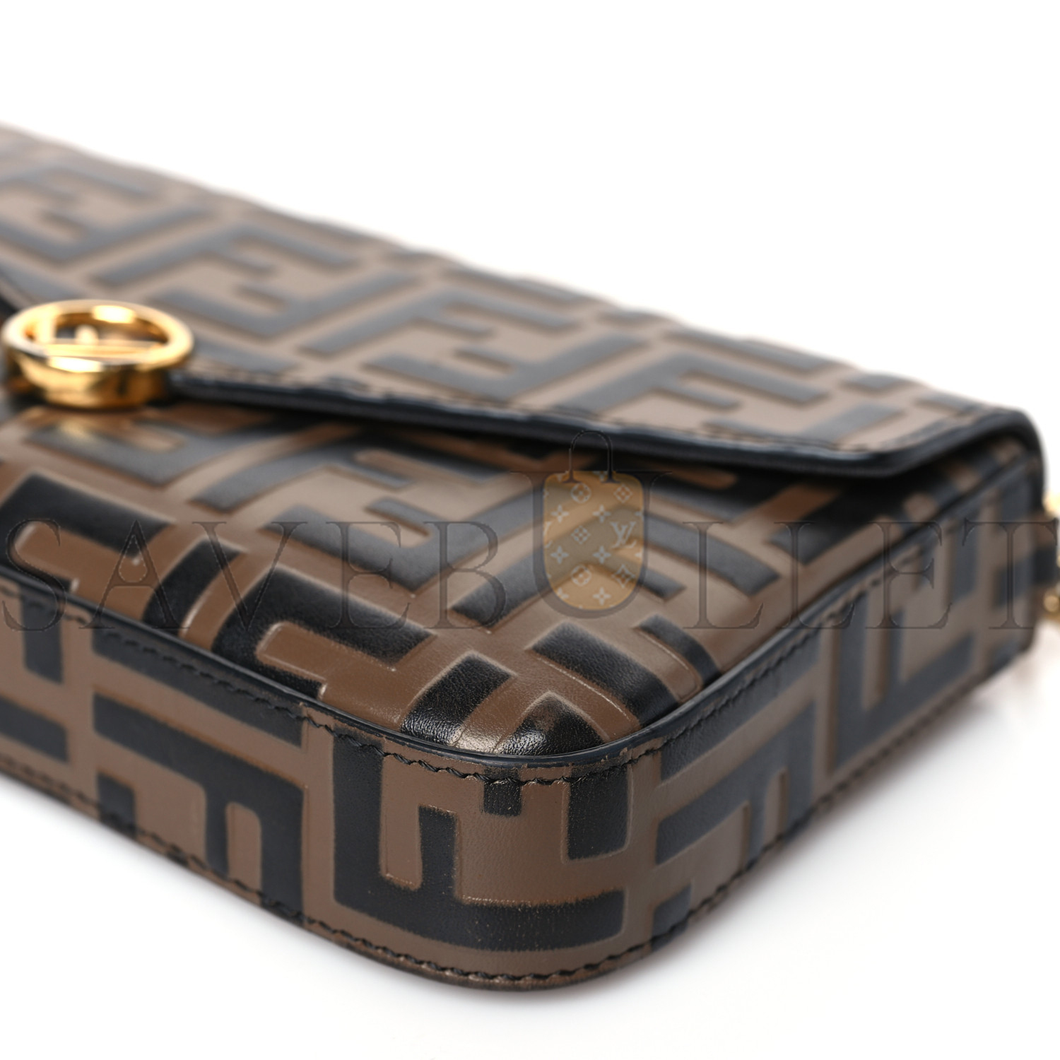 FENDI VITELLO SOFT F IS FENDI BI-COLOR FF 1974 EMBOSSED ENVELOPE WALLET ON CHAIN WITH POUCHES MAYA BLACK (21*12*3cm)