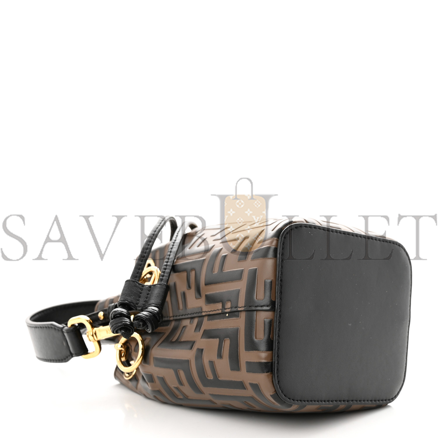 FENDI VITELLO LIBERTY F IS FENDI BI-COLOR FF 1974 EMBOSSED MINI MON TRESOR BUCKET BAG MAYA BLACK (18*12*10cm)