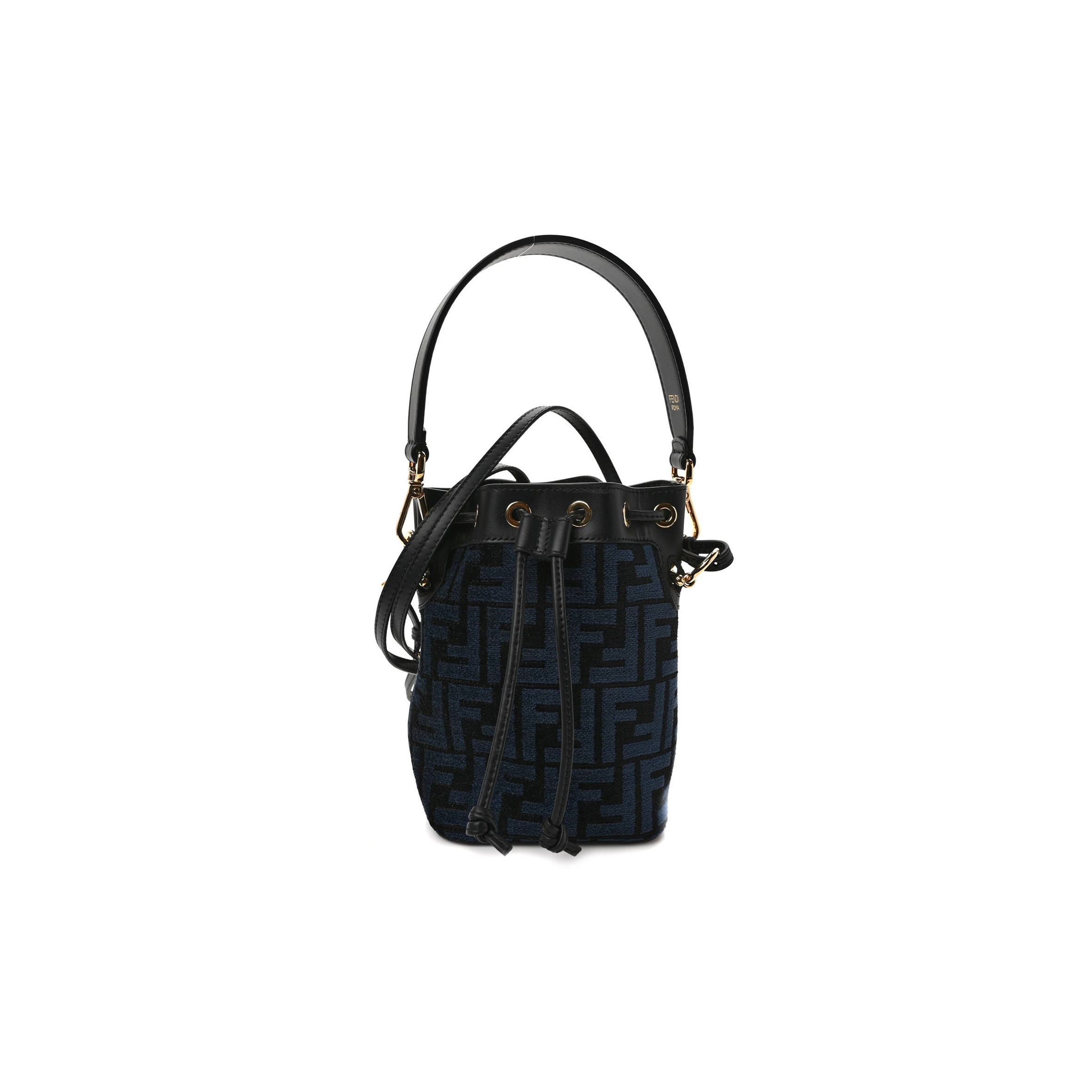 FENDI CHENILLE VITELLO KING FF MINI MON TRESOR BUCKET BAG BLUE BLACK (18*11*10cm)