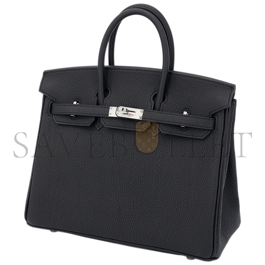 HERMES BIRKIN 25 NOIR BLACK TOGO CALFSKIN SILVER BUCKLE BAG 10089040 (25*20*13cm)