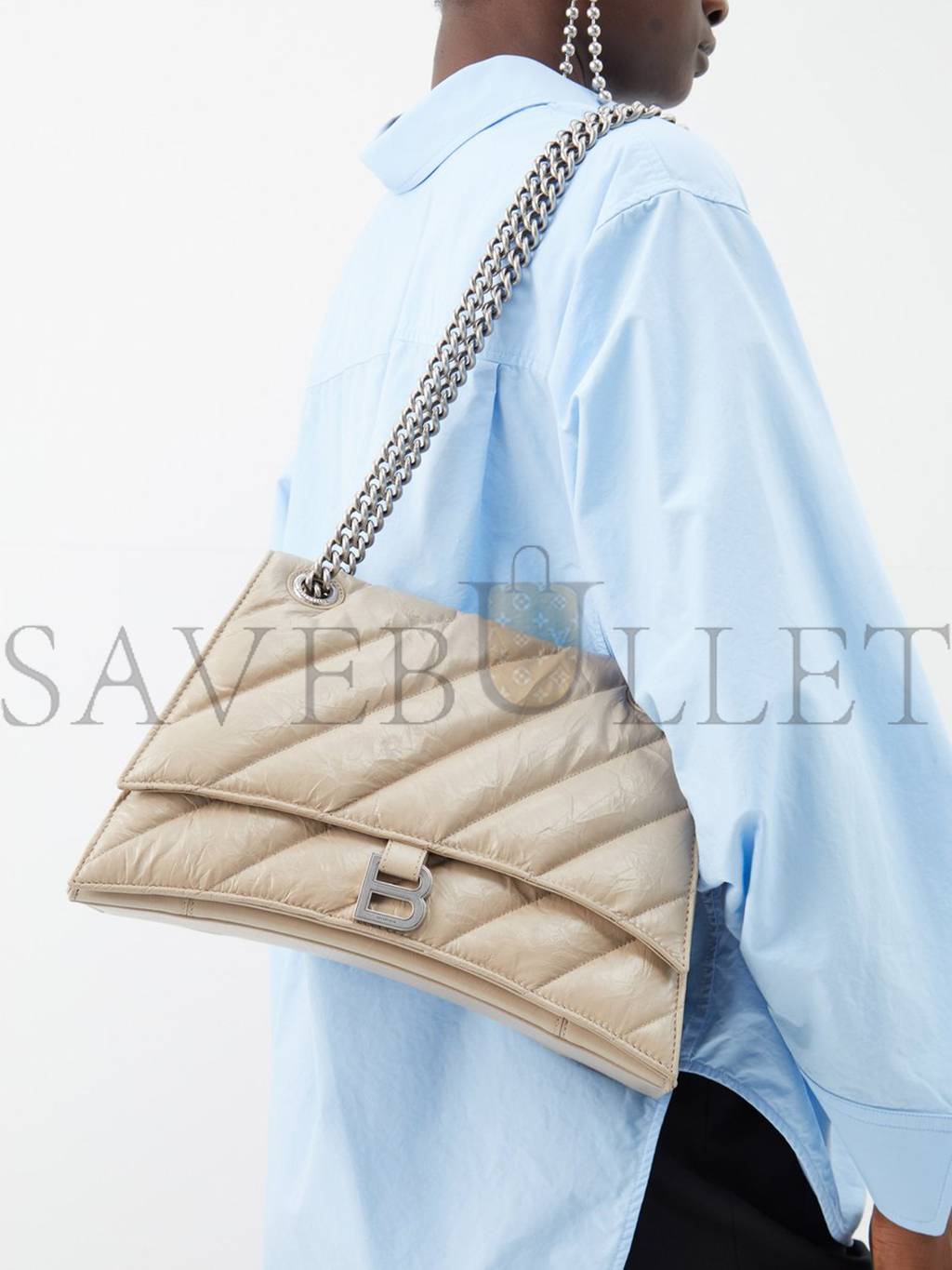 BALENCIAGA BEIGE CRUSH MEDIUM CREASED-LEATHER SHOULDER BAG MATCHESFASHION US (32*18*11cm)