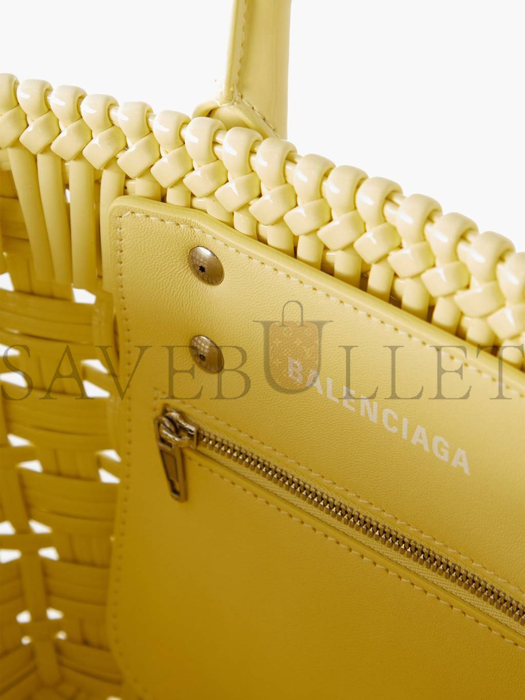 BALENCIAGA YELLOW BISTRO XS WOVEN FAUX-LEATHER BASKET BAG MATCHESFASHION US (22*20*12.5cm)