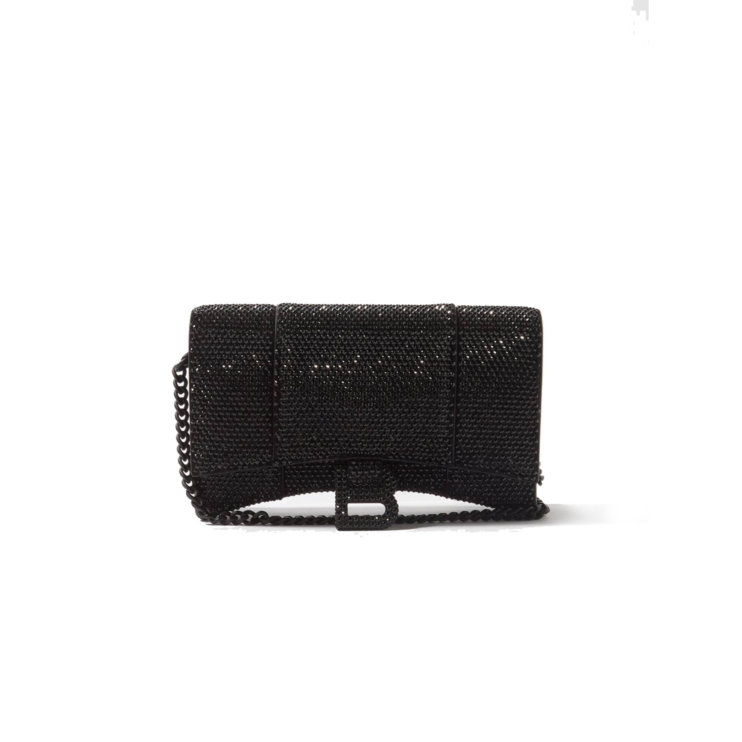 BALENCIAGA BLACK HOURGLASS CRYSTAL-EMBELLISHED CROSS-BODY BAG MATCHESFASHION US (20*11.3*6cm)