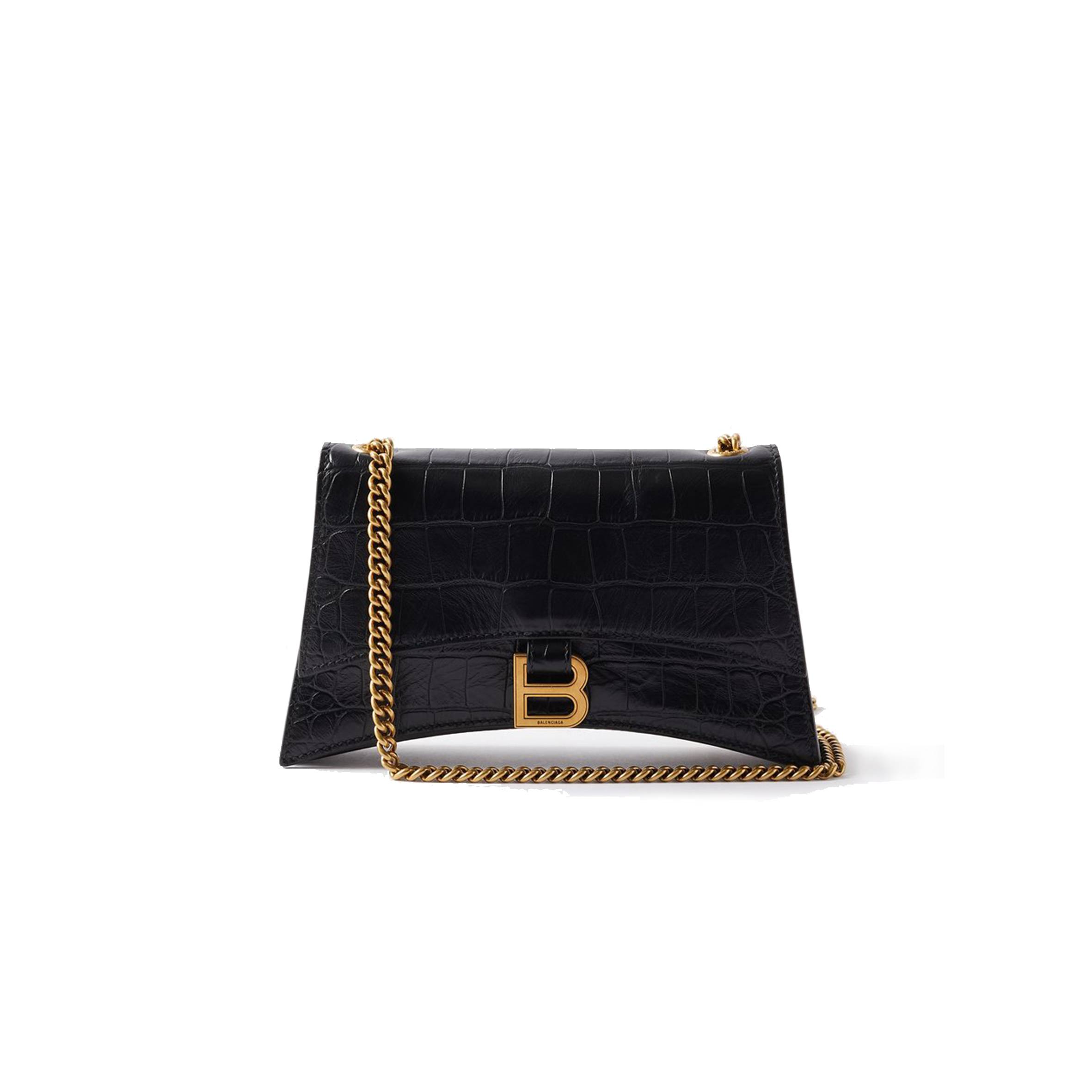 BALENCIAGA BLACK CRUSH XS CROCODILE-EFFECT LEATHER CROSS-BODY BAG MATCHESFASHION US (21.5*11*5cm)