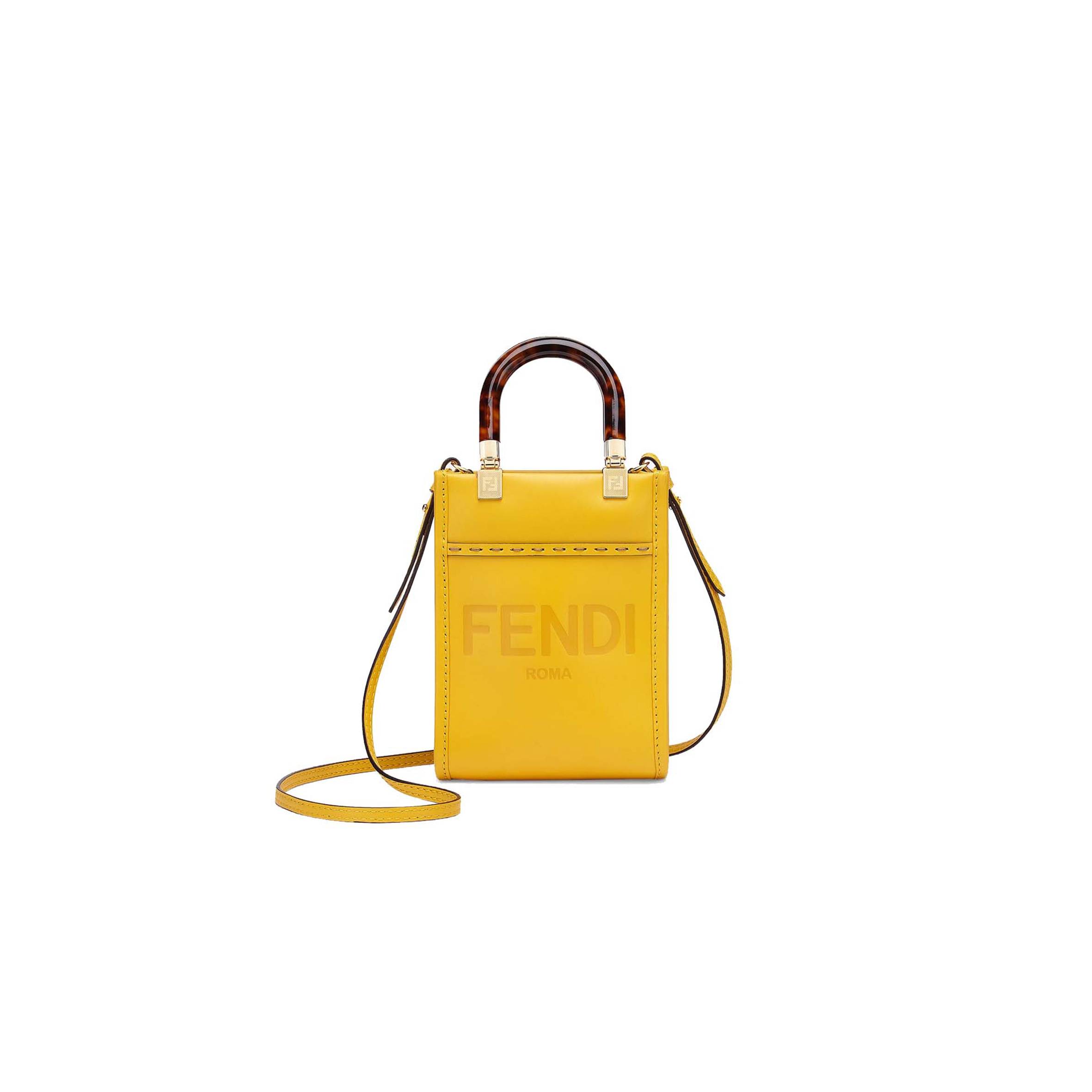 FENDI MINI SUNSHINE SHOPPER - YELLOW LEATHER MINI-BAG 8BS051ABVLF192E (18*13*6.5cm)