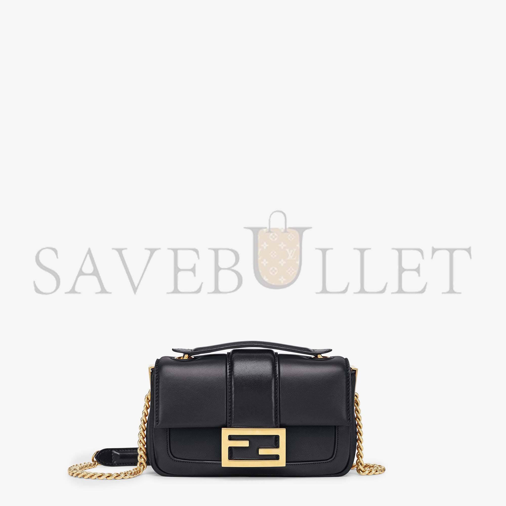 FENDI MINI BAGUETTE CHAIN - BLACK NAPPA LEATHER BAG 8BS045ACNXF15ZW (19*11.5*4cm)