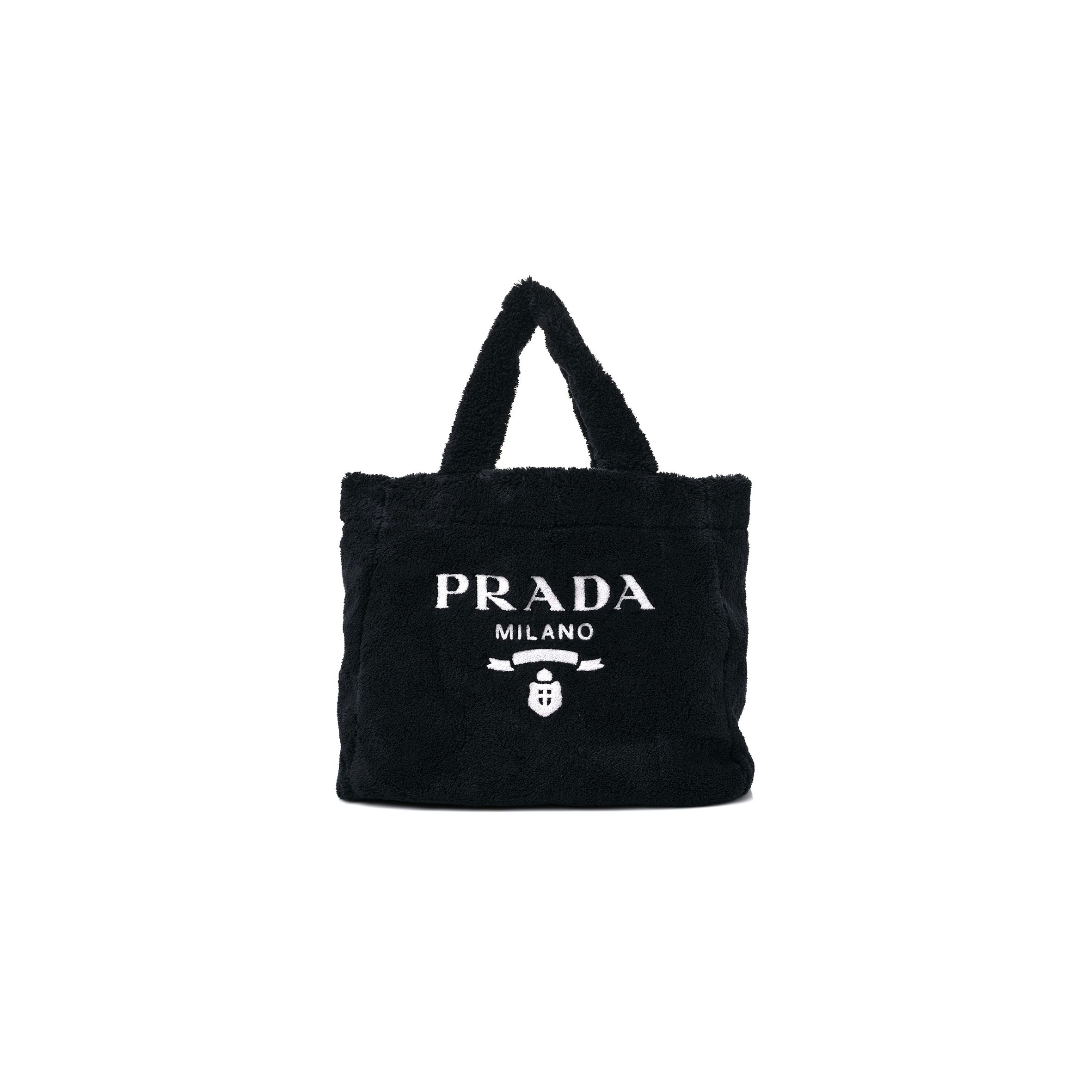 PRADA TERRY TOTE BAG BLACK WHITE (39*33*14cm)