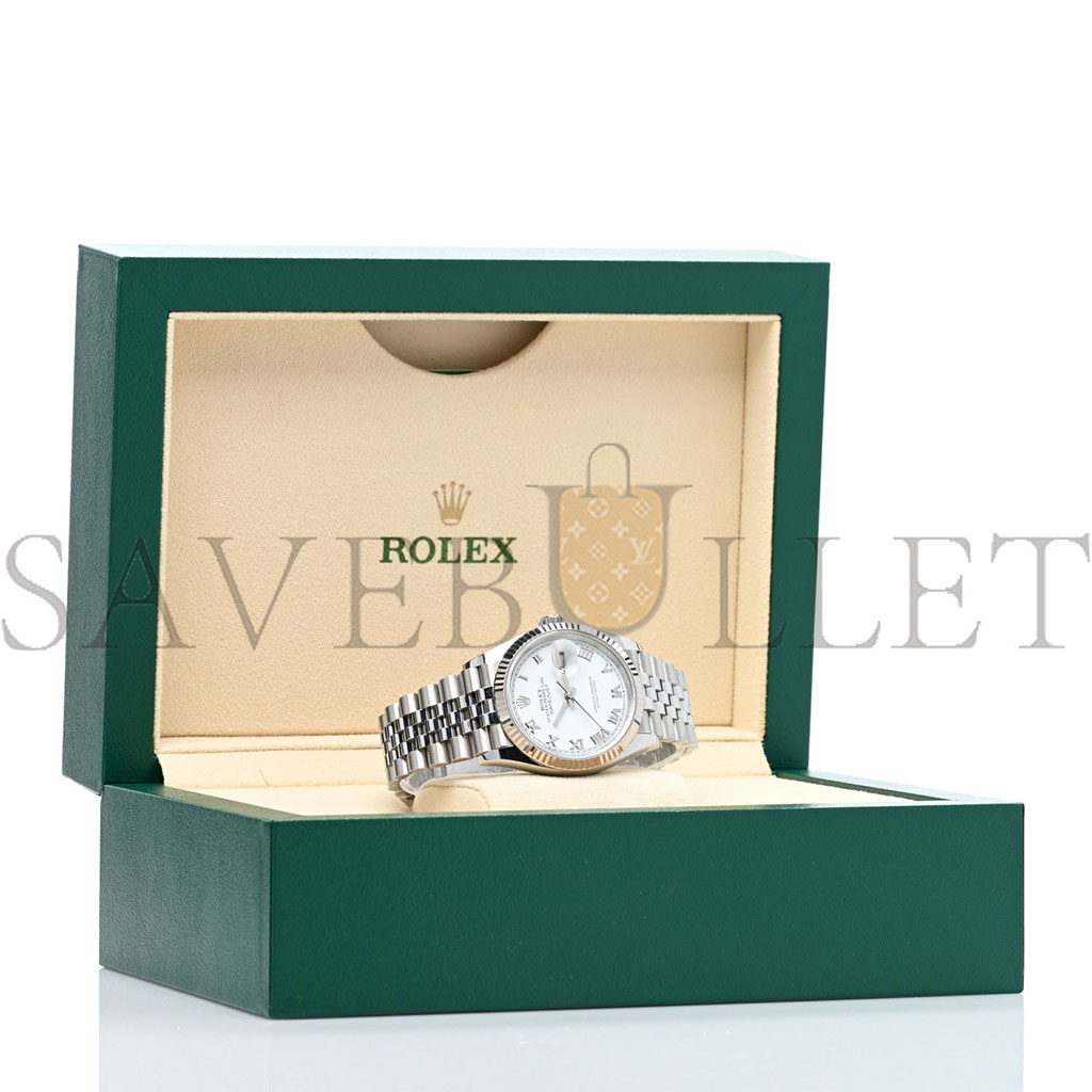 ROLEX STAINLESS STEEL 18K WHITE GOLD 36MM OYSTER PERPETUAL DATEJUST WATCH WHITE ROMAN 126234