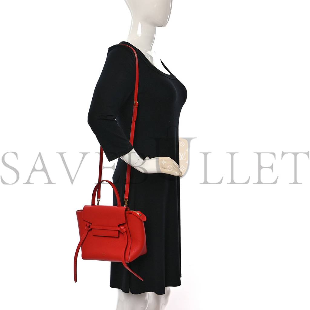 CELINE GRAINED CALFSKIN NANO BELT BAG CARNELIAN (20*20*12cm)