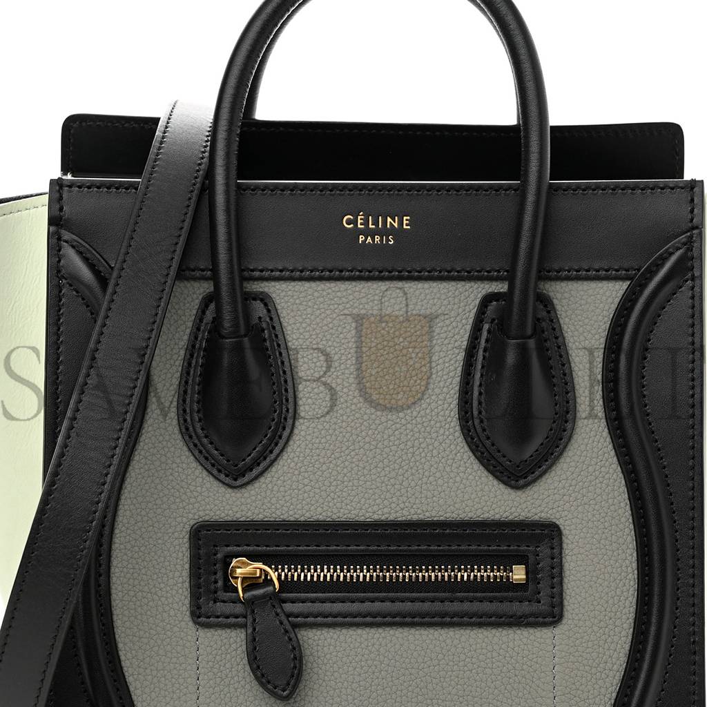 CELINE BABY GRAINED CALFSKIN NANO TRI-COLOR LUGGAGE ZINC ALMOND (20*19*10cm)