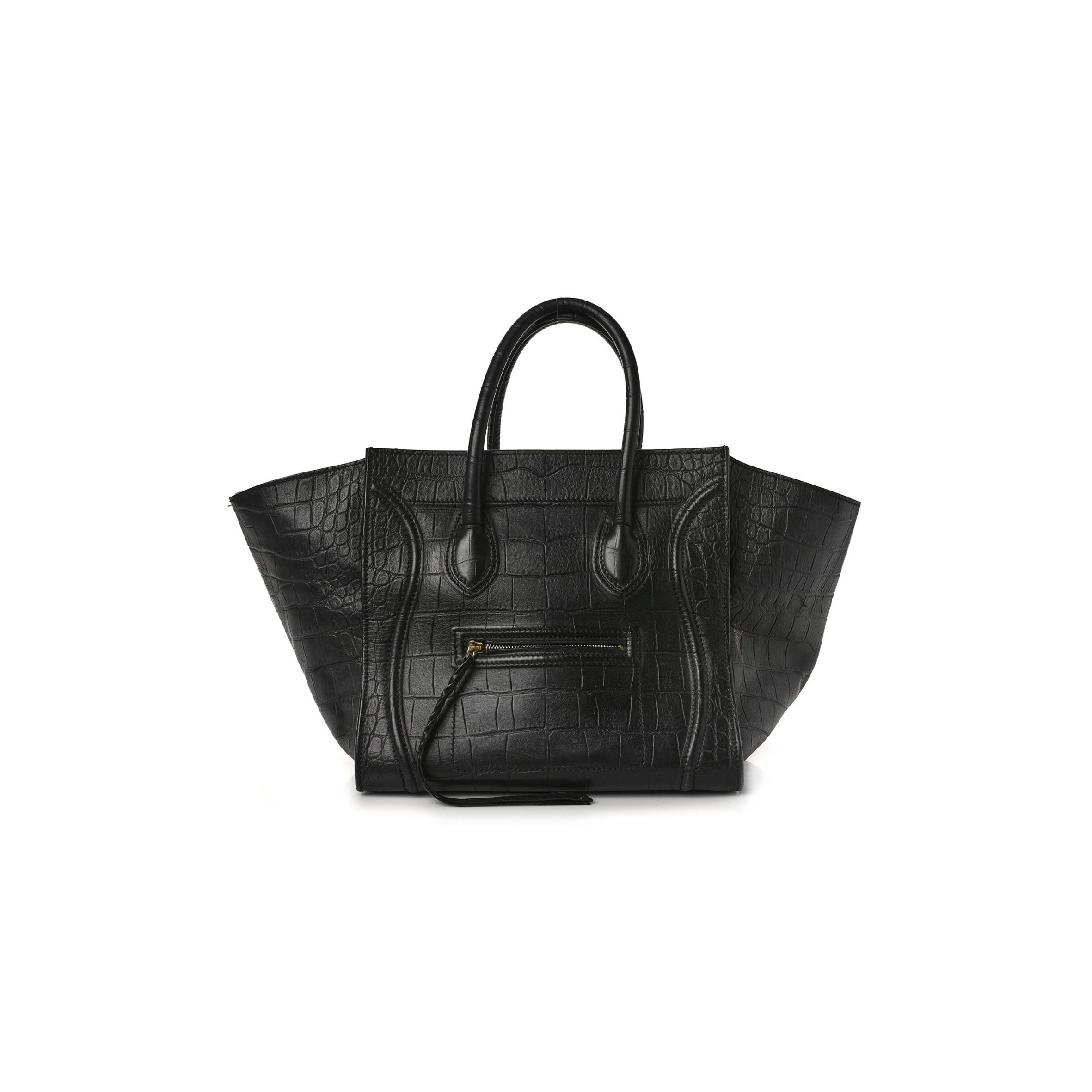 CELINE CROCODILE EMBOSSED CALFSKIN MEDIUM PHANTOM LUGGAGE BLACK (30*27*24cm)