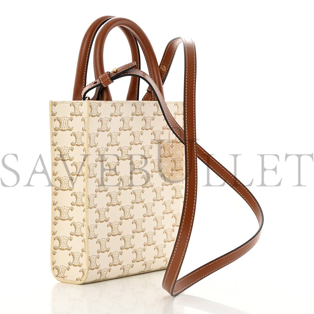 CELINE TRIOMPHE CANVAS CALFSKIN MINI VERTICAL CABAS WHITE (20*17*6cm)