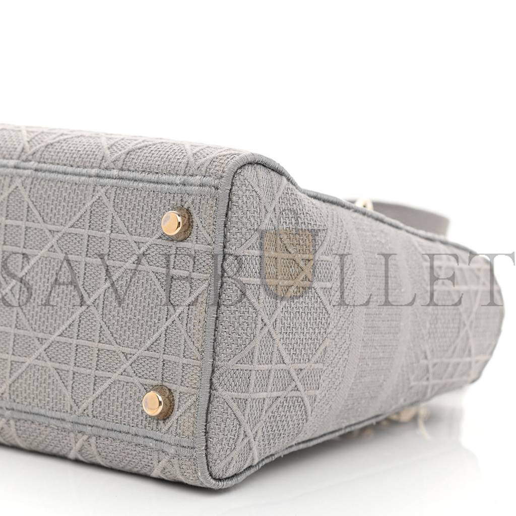 DIOR CANVAS EMBROIDERED CANNAGE MEDIUM LADY D-LITE GRAY (23*20*11.4cm)