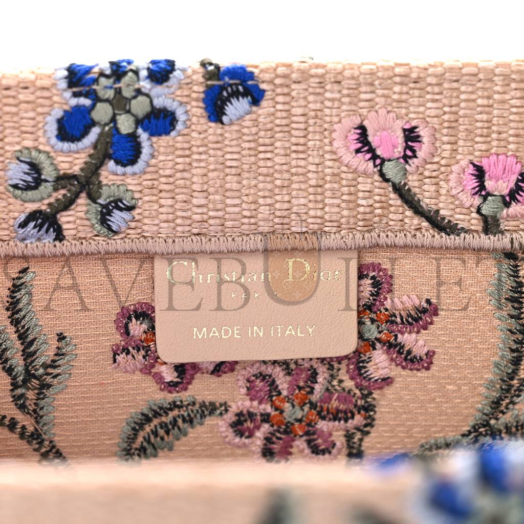 DIOR RAFFIA EMBROIDERED PETITES FLEURS MEDIUM BOOK TOTE NATURAL (32*25.1*12.1cm)