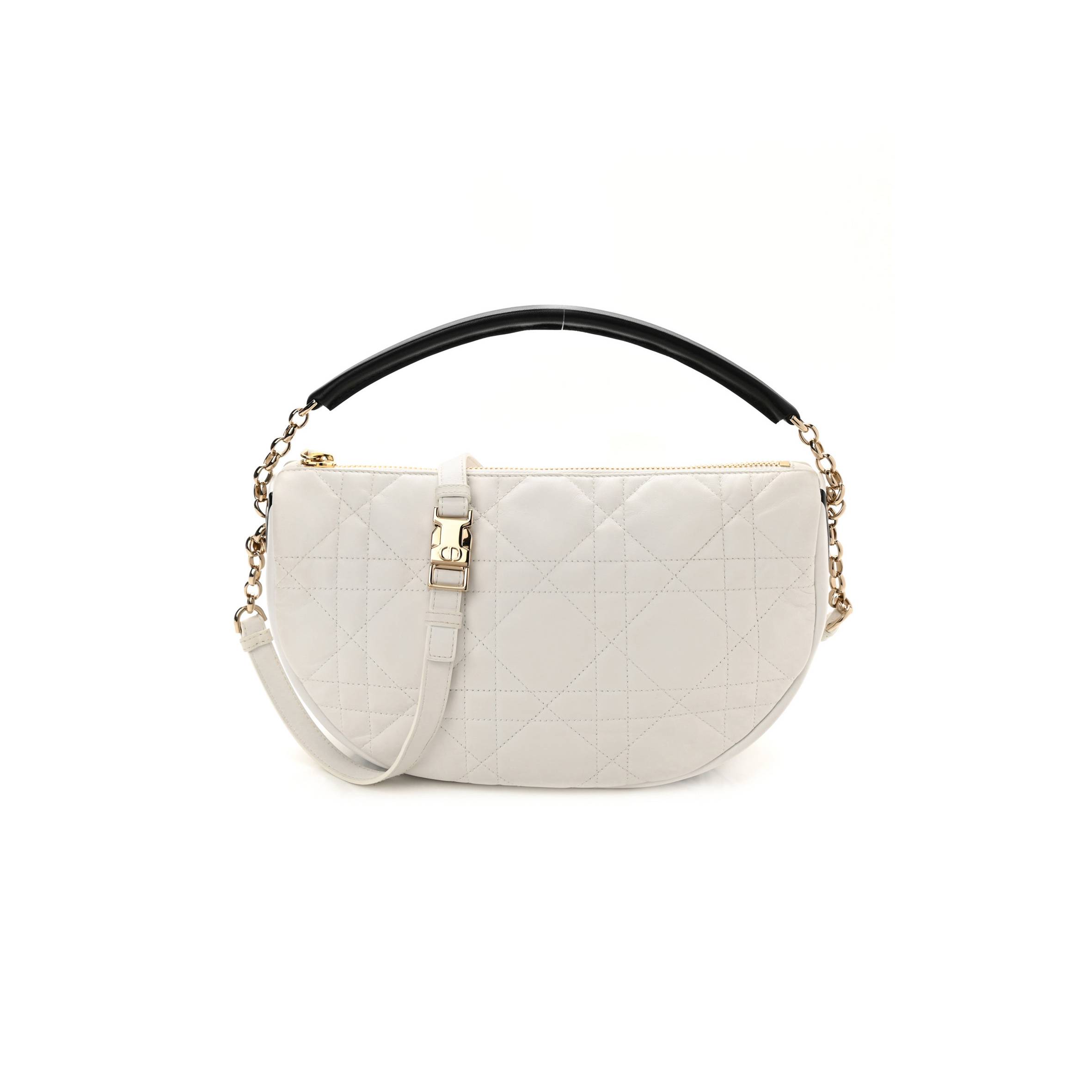 DIOR LAMBSKIN CANNAGE MEDIUM DIOR VIBE HOBO BAG WHITE (29*19*8.3cm)