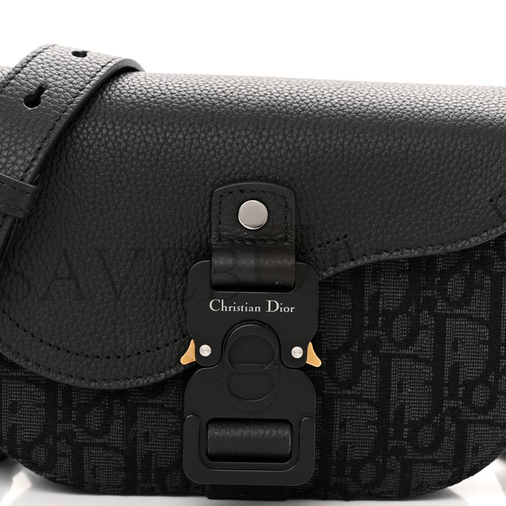 DIOR GRAINED CALFSKIN OBLIQUE SADDLE POUCH BLACK (18*13*5.1cm)