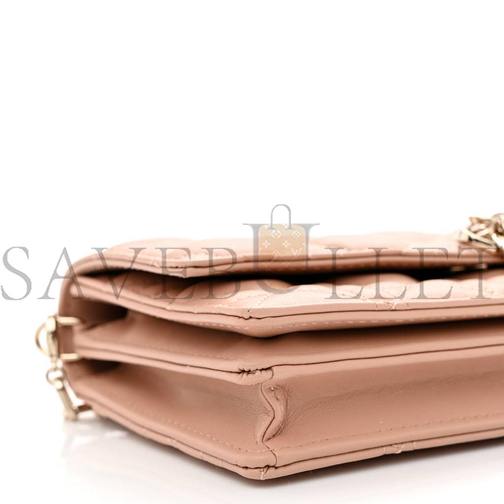 DIOR LAMBSKIN LADY DIOR TOP HANDLE CLUTCH CARAMEL BEIGE (20*11*3.8cm)